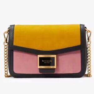 Katy Colorblocked Suede Flap Chain Crossbody